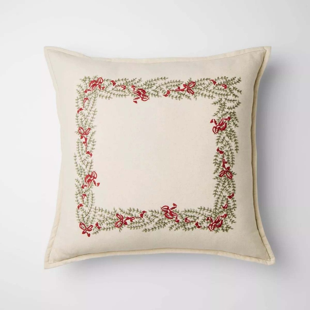 Natural Embroidered Green Bows Pillow - Threshold Studio McGee, Target Christmas